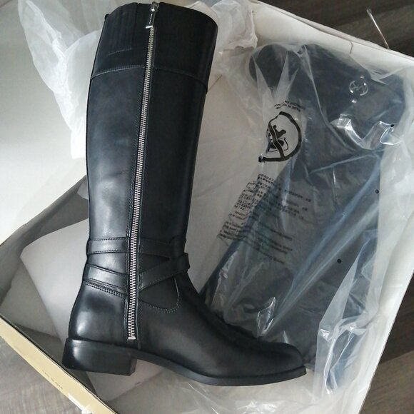 ✨New! Michael Michael Kors Womens Preston Leather Riding Boots Black. NEW. - Picture 4 of 11